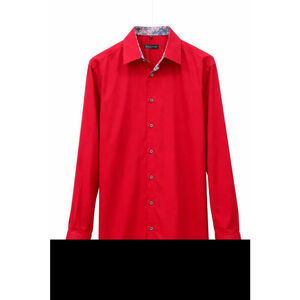 Jared Lang Red Button Down Shirt XL Paisley Trim Cotton Long Sleeve Mens EUC